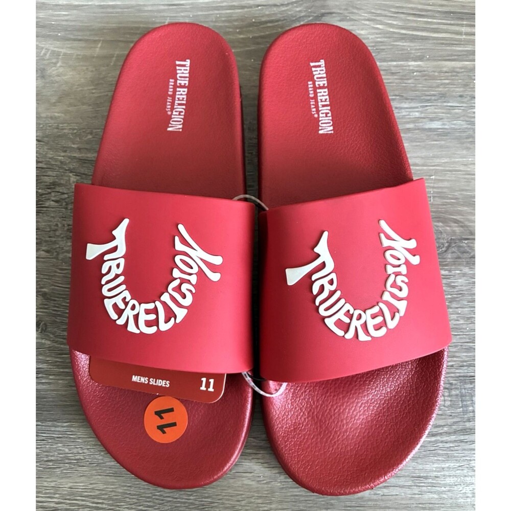 True Religion Men's Slide Sandals Red Logo Comfort Slides Size 11 New
